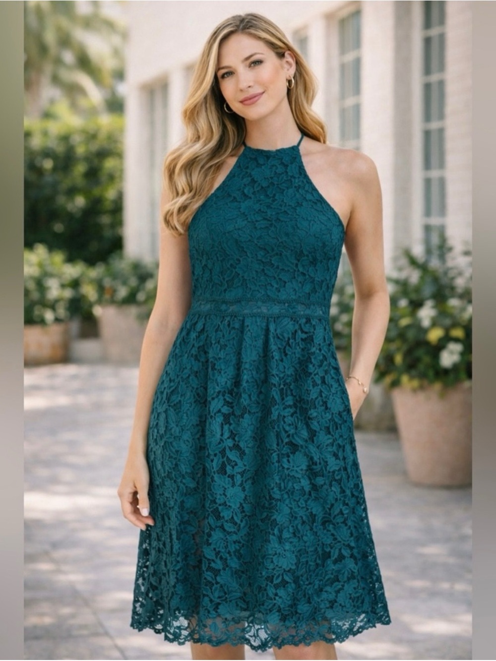 Ann Taylor Teal Lace Halter Midi Dress